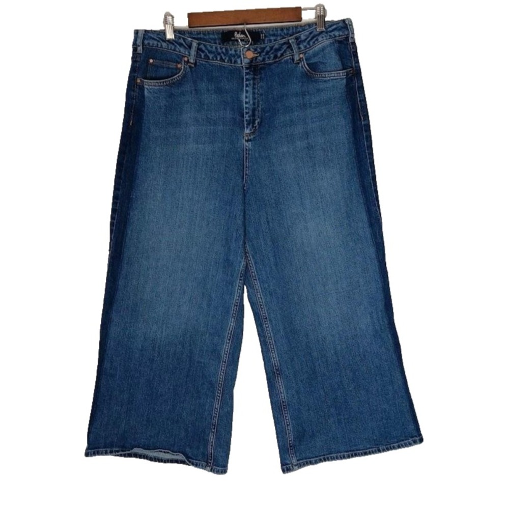 Boden Jeans Womens 14R Blue Wide Leg Cropped York Denim High Rise Casual Pants